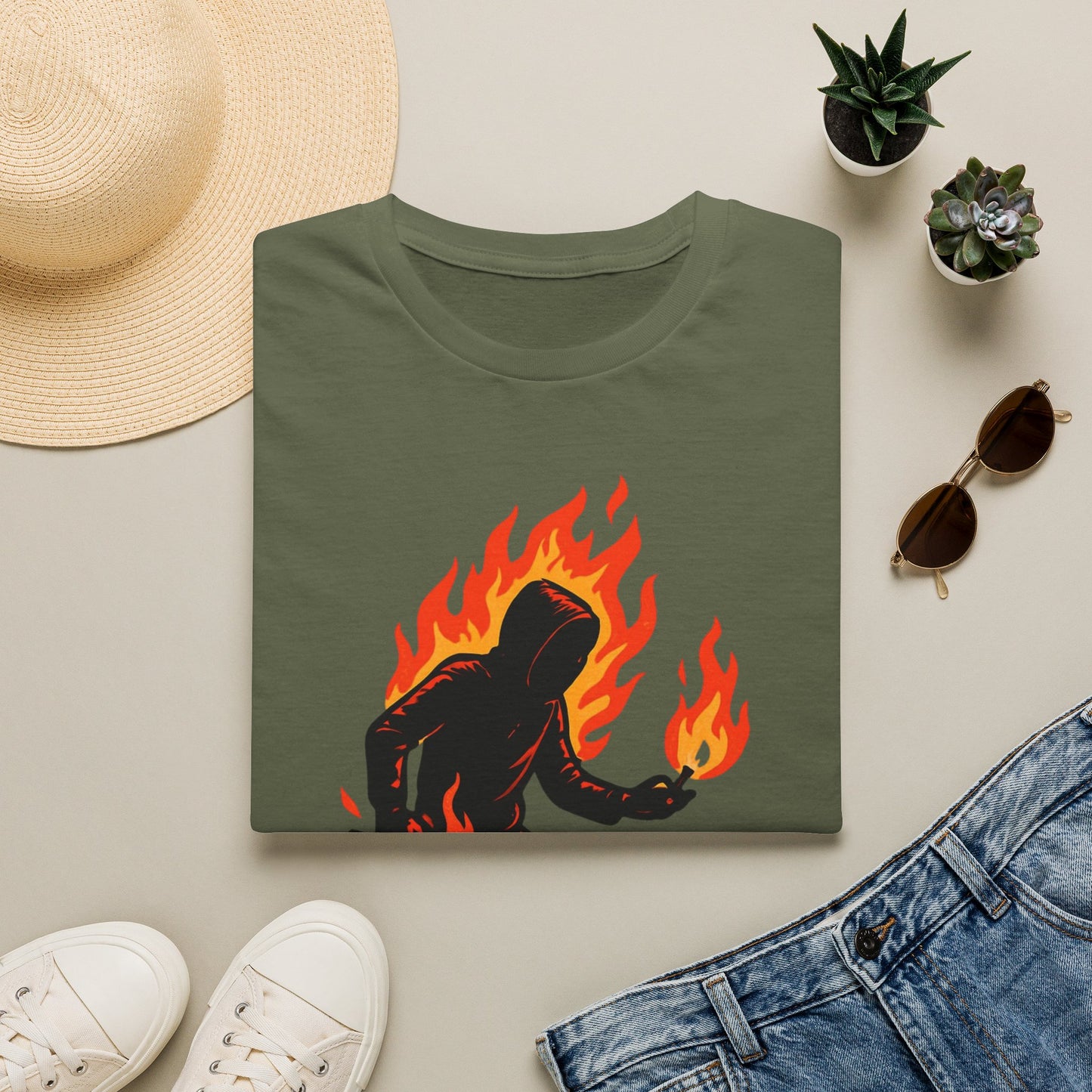 Flaming Sasquatch Illustration T-Shirt | Fire Bigfoot Graphic Tee