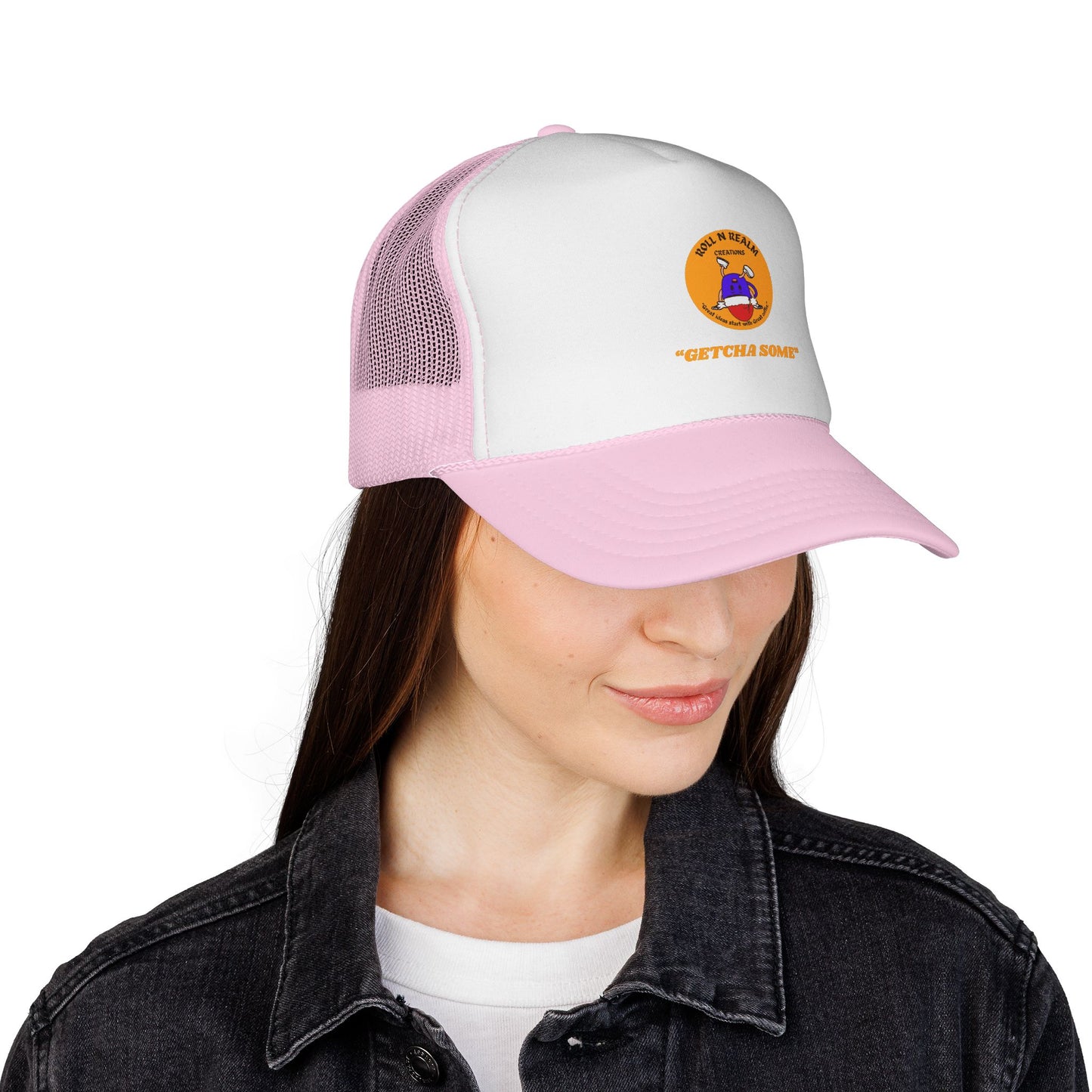 Roll R Rean's Ranch logo Trucker Cap | Red Mesh Trucker Hat