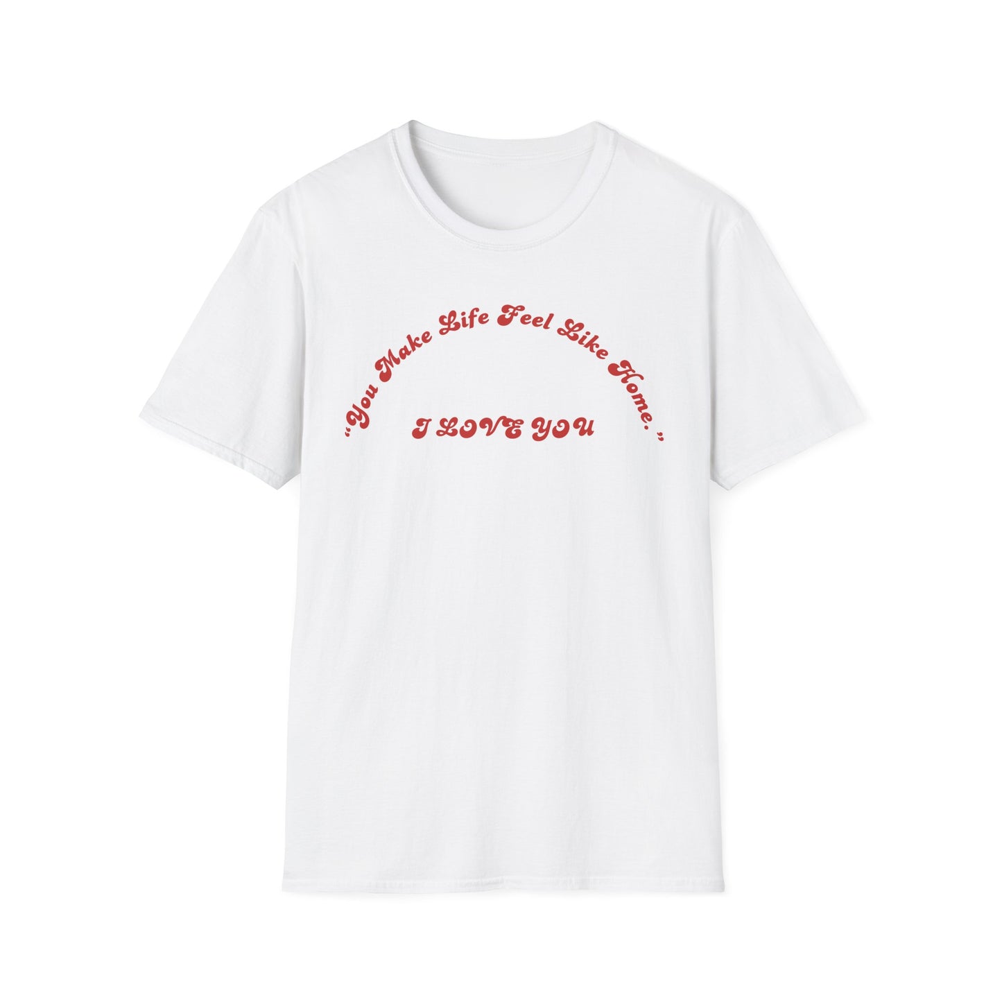 I Love You Graphic Tee — Romantic Red Script Chest Shirt