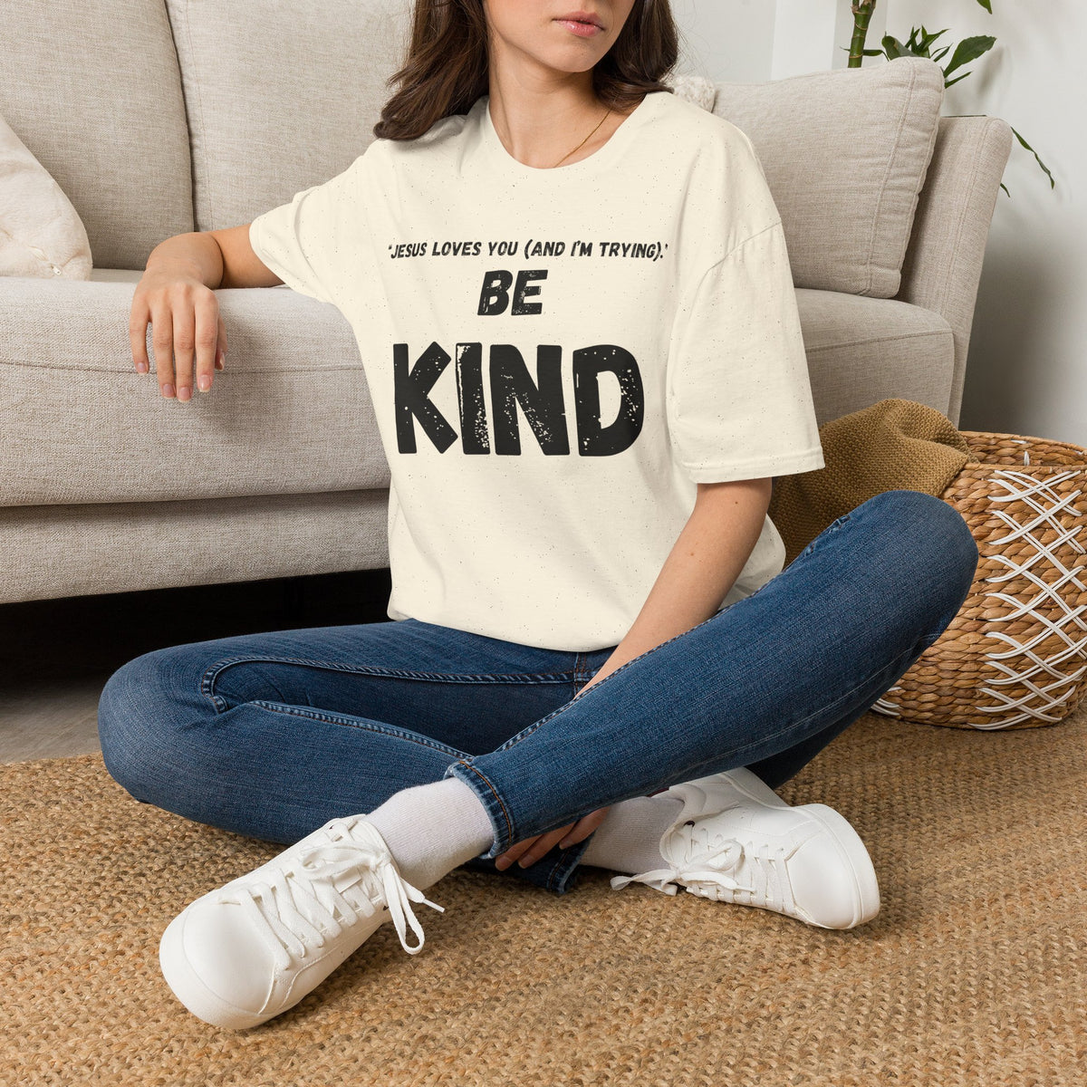 Jesus Loves You (And I'm Trying) Be Kind T Shirt | Christian Faith Message. Great gift for friends.
