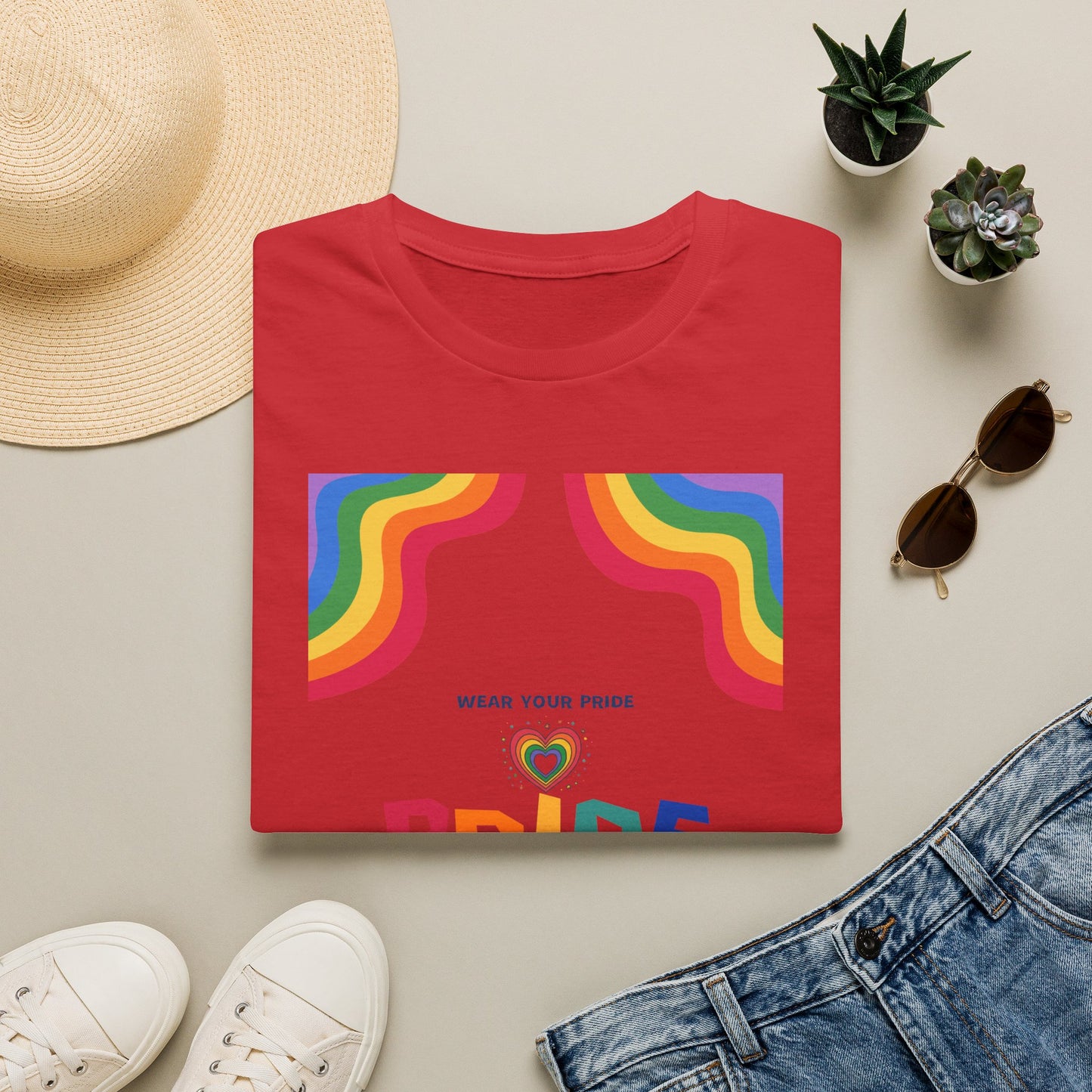 Rainbow Pride heart graphic T-Shirt | Wear Your Pride slogan