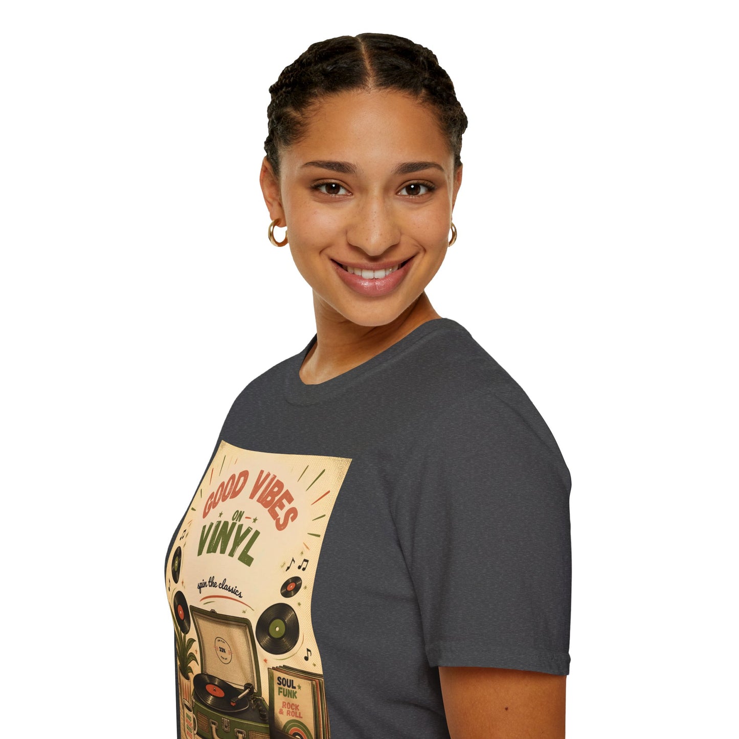 Good Vibes on Vinyl T-Shirt | Retro Record Player Design