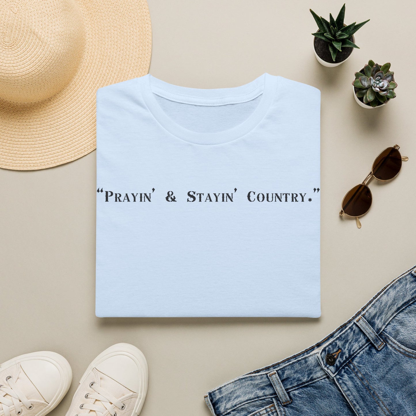 Prayin' & Stayin' Country T Shirt | Country Faith Typography Tee