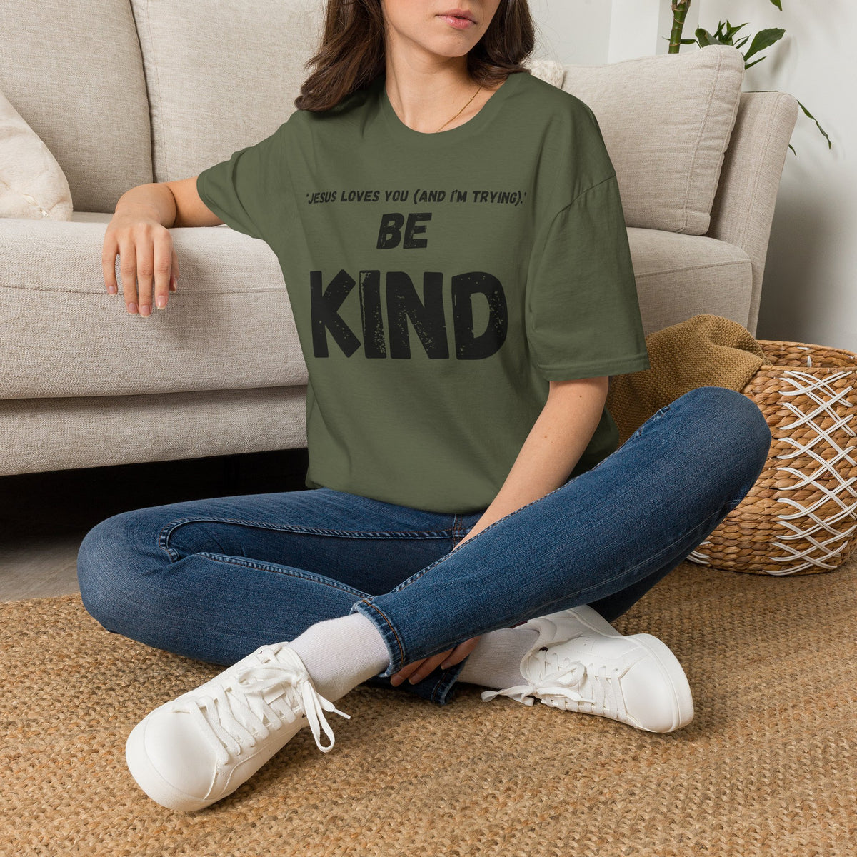 Jesus Loves You (And I'm Trying) Be Kind T Shirt | Christian Faith Message. Great gift for friends.