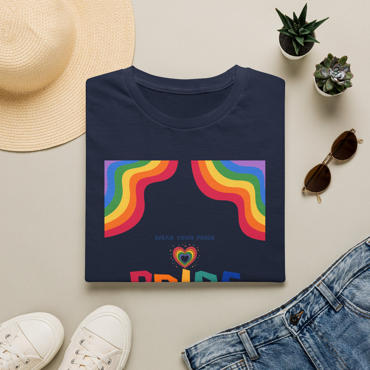 Rainbow Pride heart graphic T-Shirt | Wear Your Pride slogan