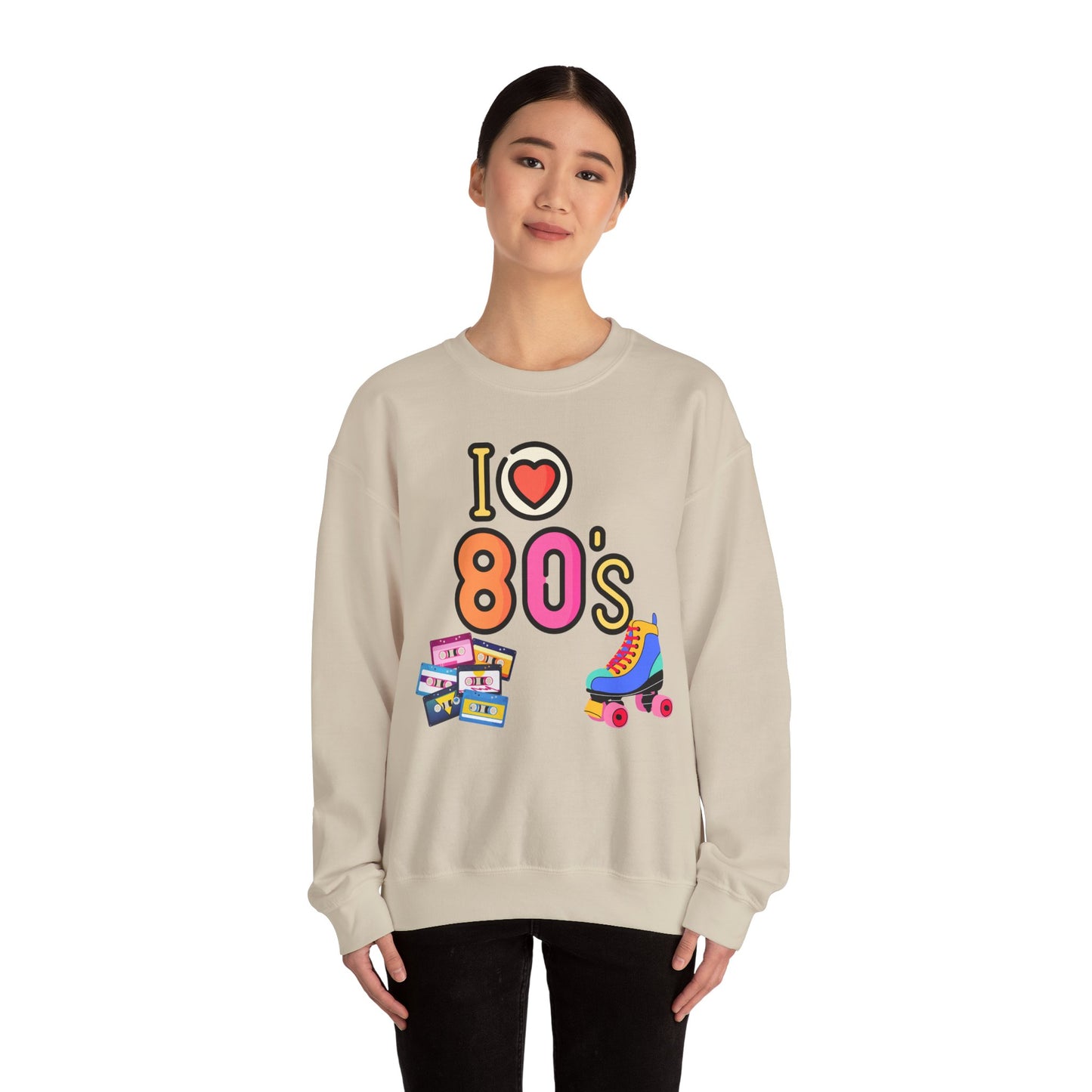 I Heart 80's Roller Skate Sweatshirt | Retro Tape Cassette 80s