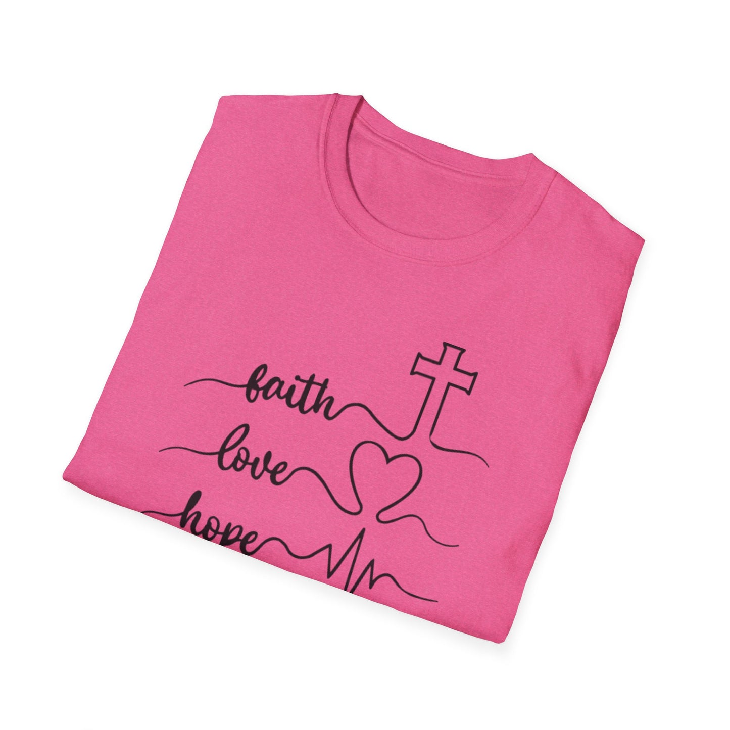 Faith Love Hope Unisex Softstyle T-Shirt, Christian Gifts, Inspirational Tee, Casual Wear, Perfect for Church, Coffee Lovers