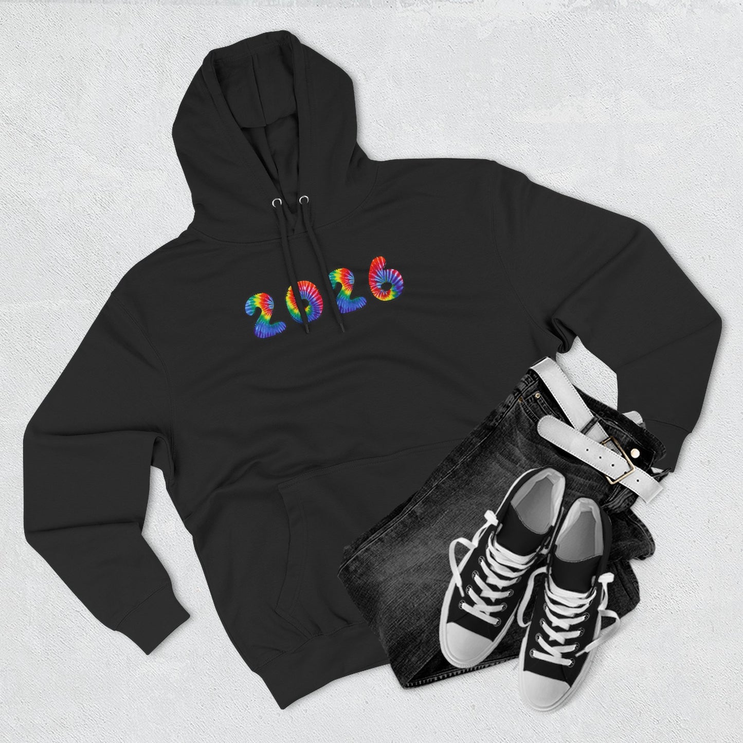 2026 Colorful Tie Dye Numbers Hoodie | New Year Retro Rainbow Design
