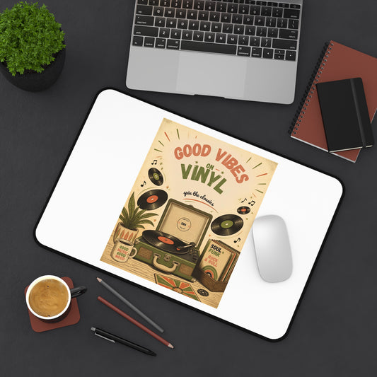 Good Vibes on Vinyl record player Desk Mat | Retro Music Home Office