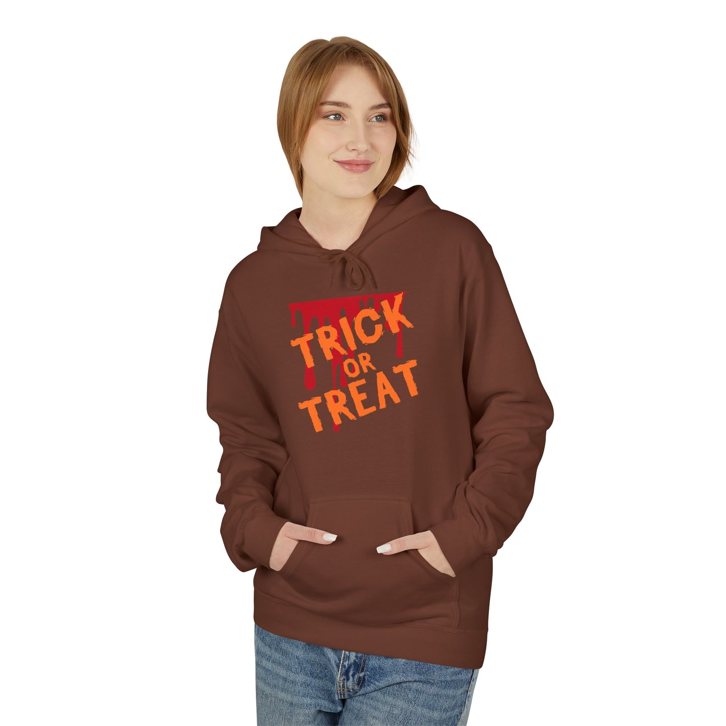 Trick or Treat Fleece Hoodie, Halloween Hoodie, Unisex Pullover, Cozy Fall Layer, Spooky Sweatshirt, Festival Apparel