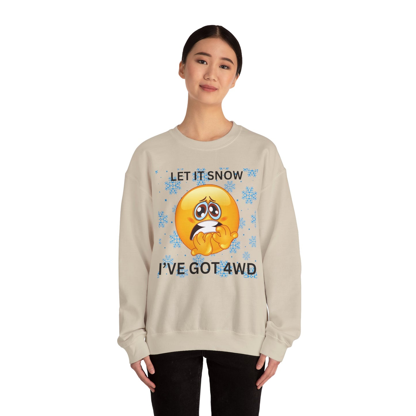 Crewneck Sweatshirt - 'Let It Snow I've Got 4WD' Funny Winter Emoji Design