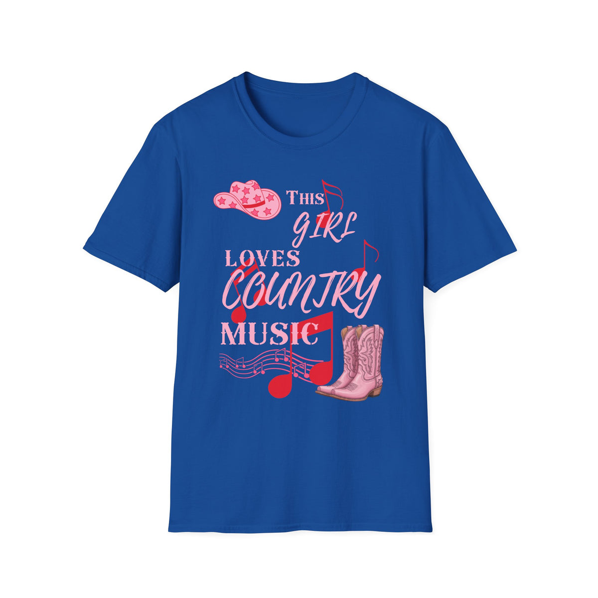This Girl Loves Country Music T-Shirt | Pink Cowboy Hat Boots Musical Notes