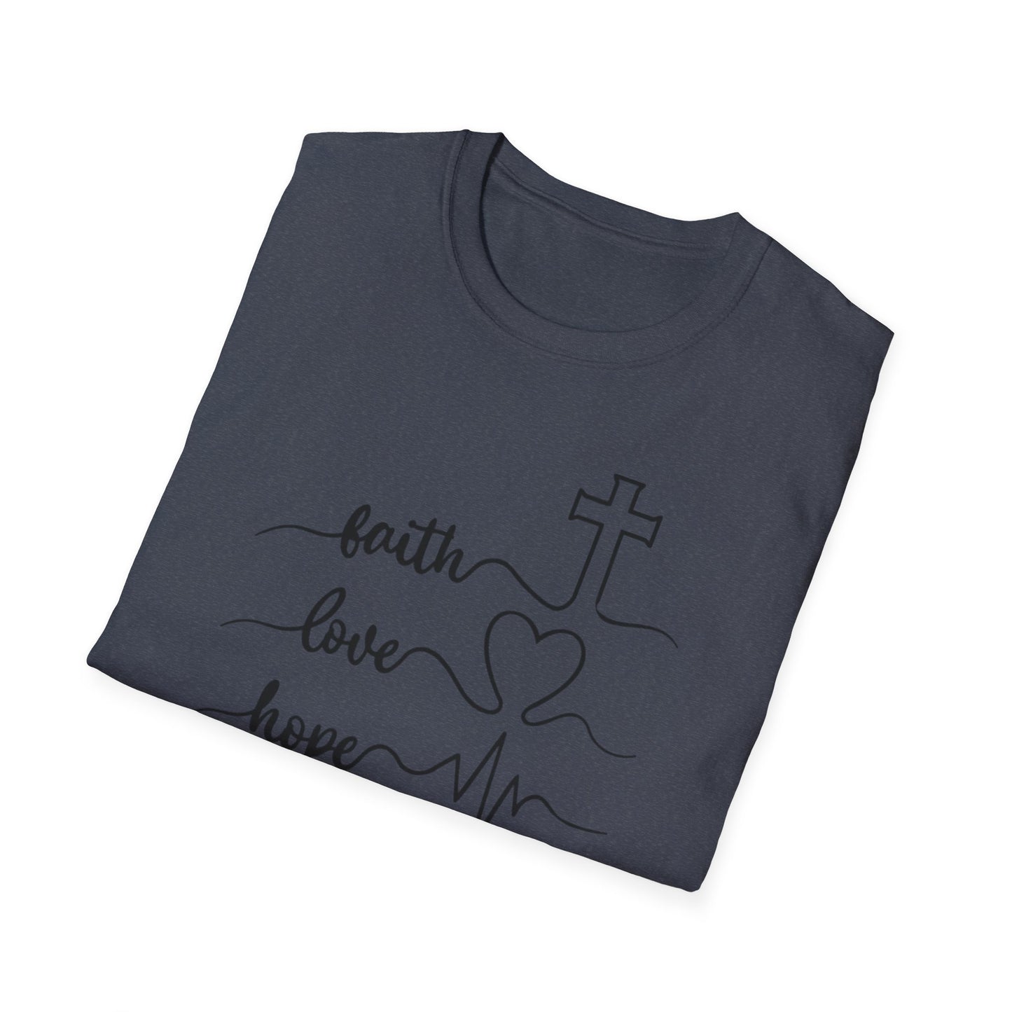 Faith Love Hope Unisex Softstyle T-Shirt, Christian Gifts, Inspirational Tee, Casual Wear, Perfect for Church, Coffee Lovers
