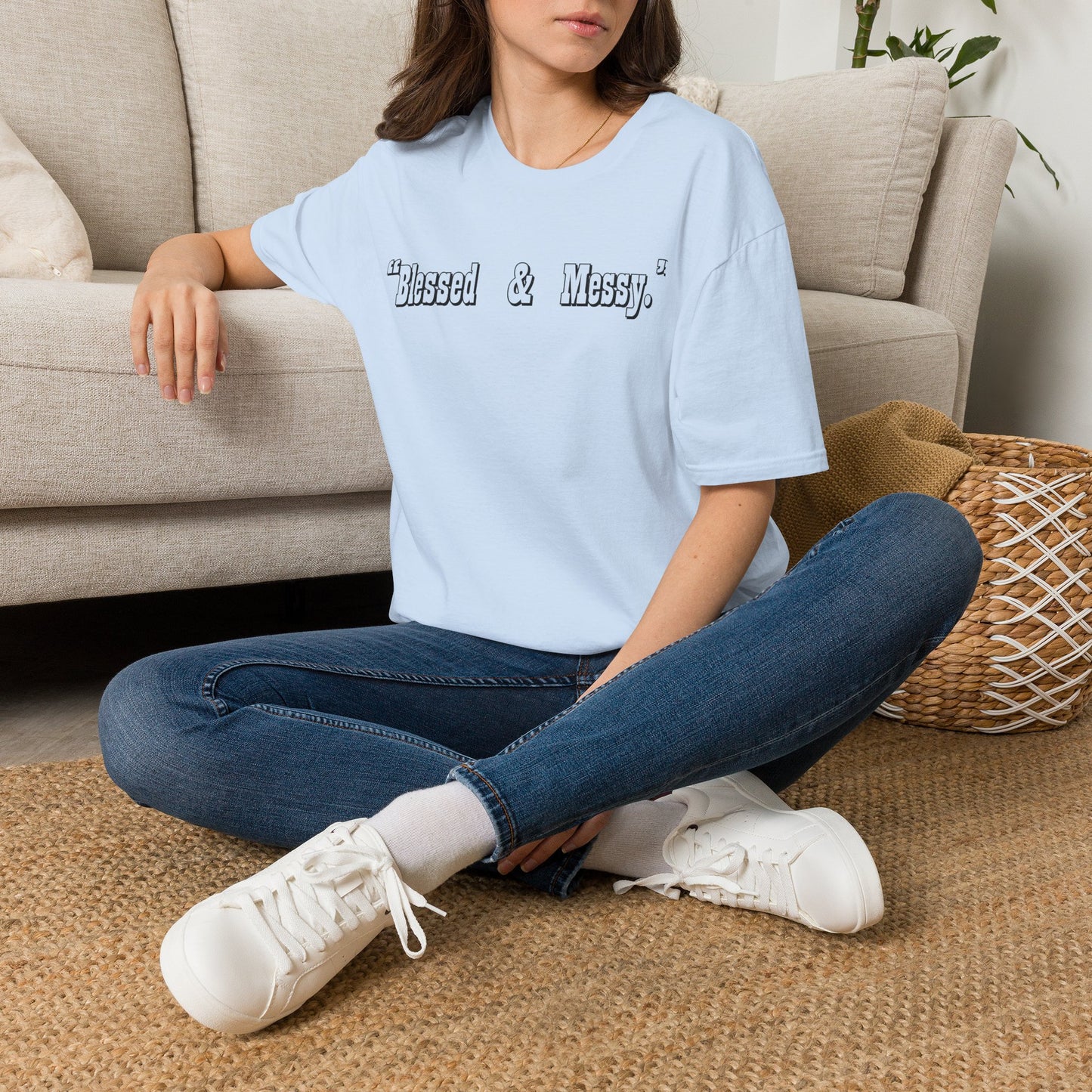Blessed & Messy T-Shirt | Script Text Minimalist Typography