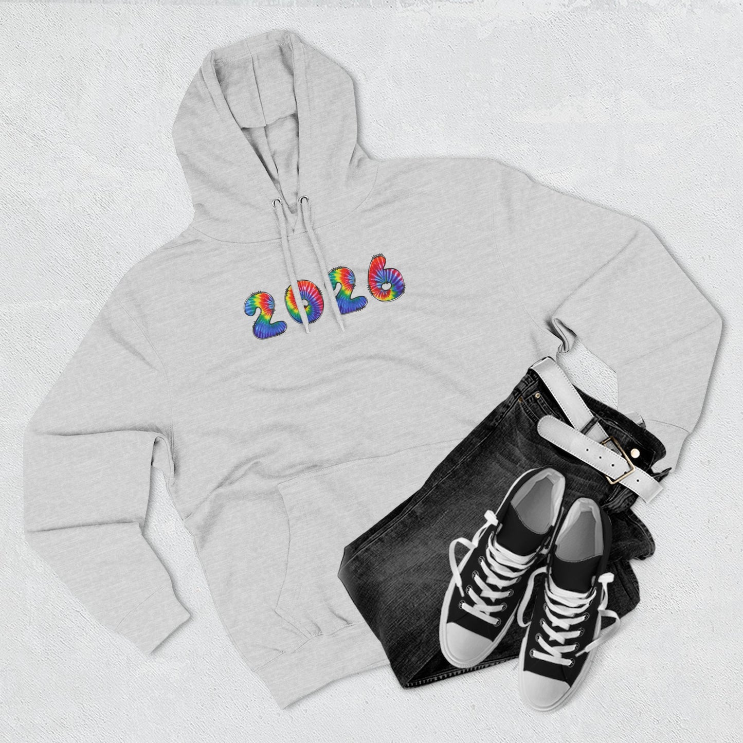 2026 Colorful Tie Dye Numbers Hoodie | New Year Retro Rainbow Design
