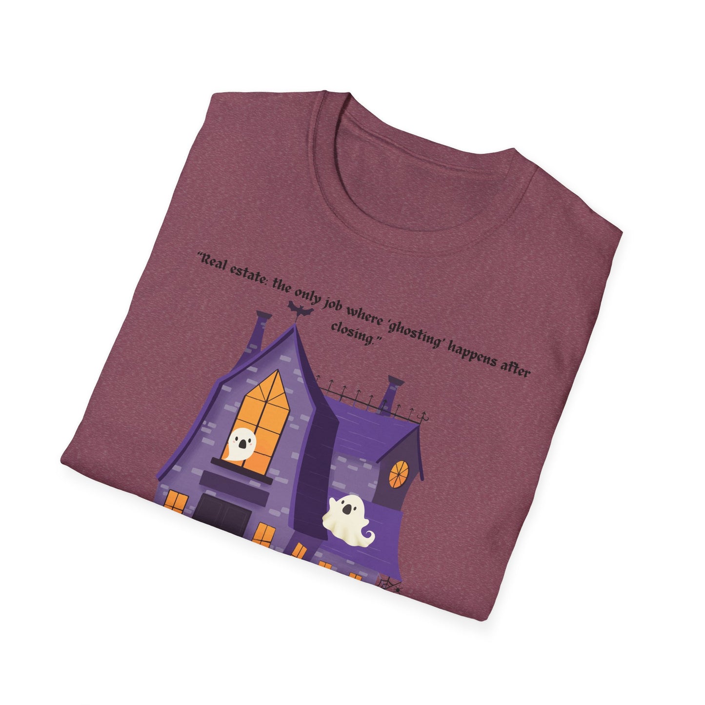 REAL ESTATE Halloween Haunted House T-Shirt, Unisex Softstyle Tee, Spooky Shirt, Fall Festivities, Trick or Treat Apparel
