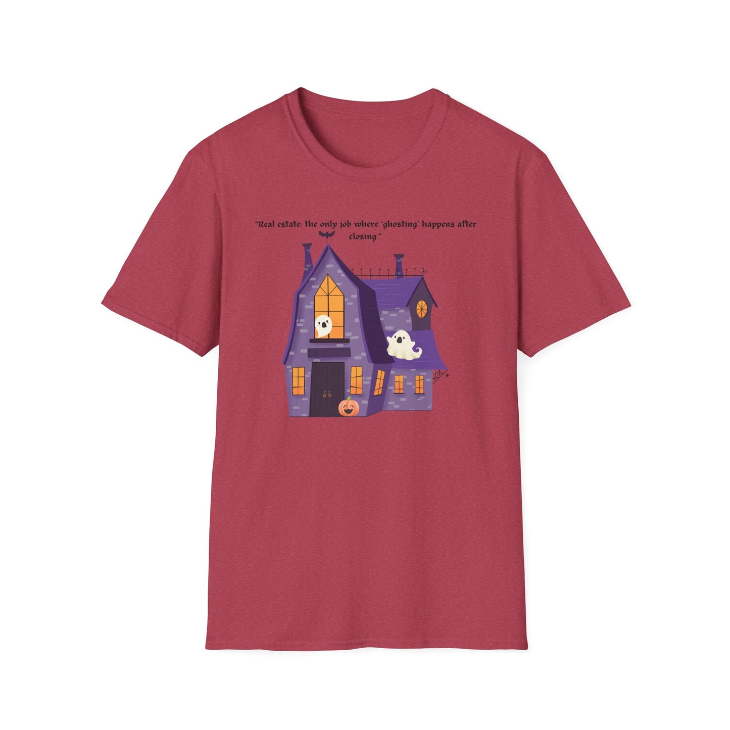 REAL ESTATE Halloween Haunted House T-Shirt, Unisex Softstyle Tee, Spooky Shirt, Fall Festivities, Trick or Treat Apparel