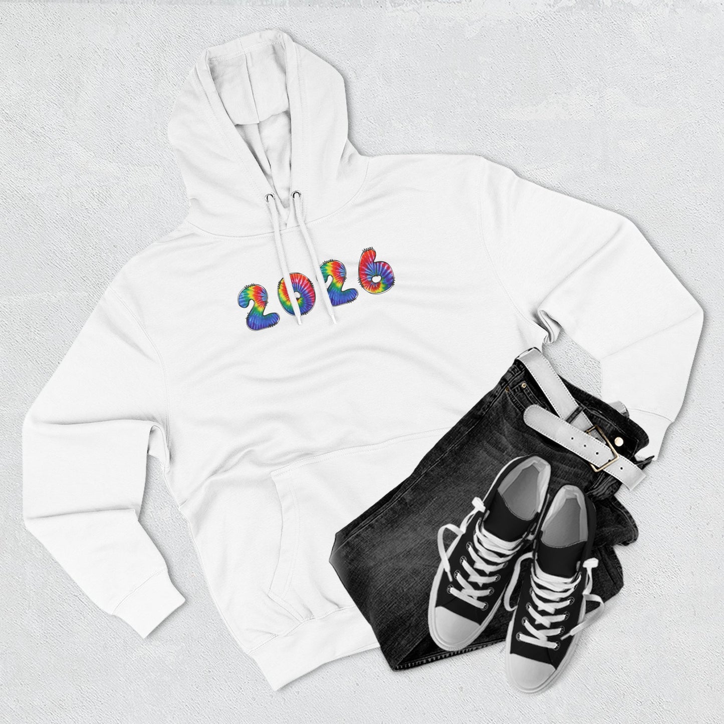 2026 Colorful Tie Dye Numbers Hoodie | New Year Retro Rainbow Design