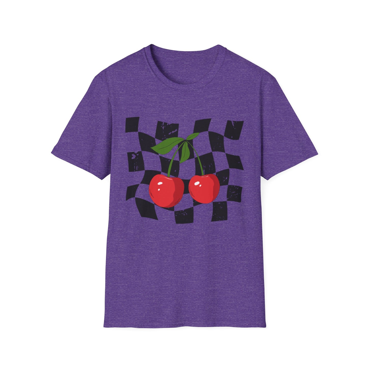 Cherry Checkered Graphic T-Shirt, Vintage Style Tee, Unisex Casual Apparel, Gifts for Car Lovers, Summer Streetwear