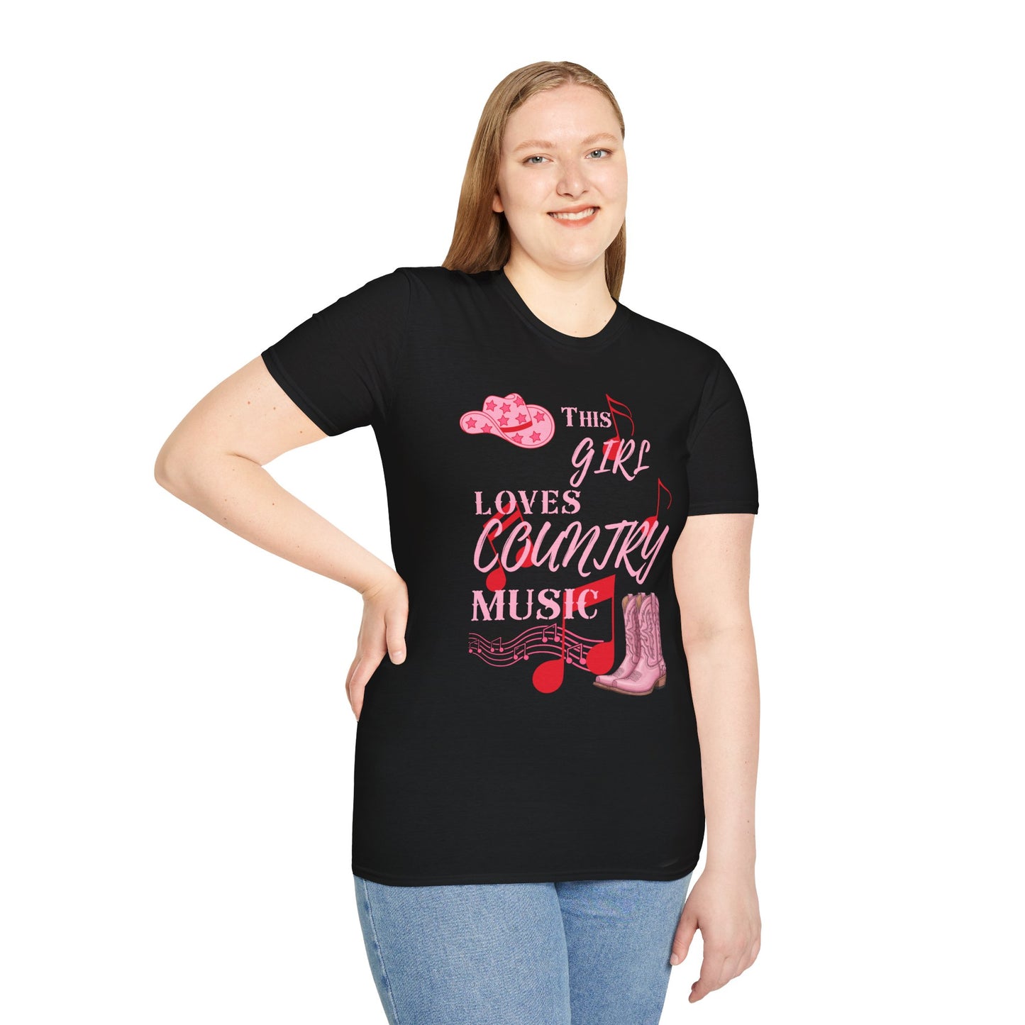 This Girl Loves Country Music T-Shirt | Pink Cowboy Hat Boots Musical Notes