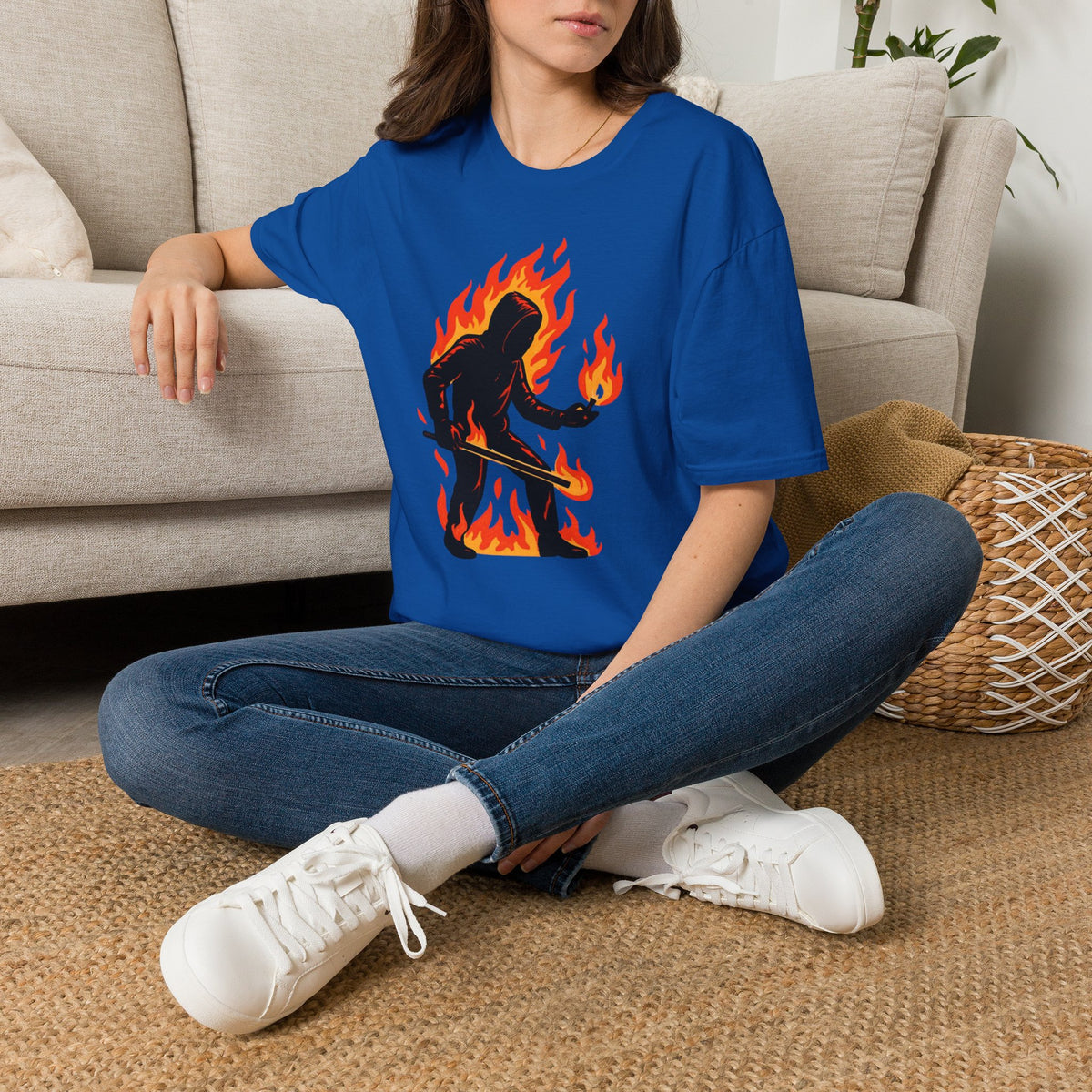 Flaming Sasquatch Illustration T-Shirt | Fire Bigfoot Graphic Tee