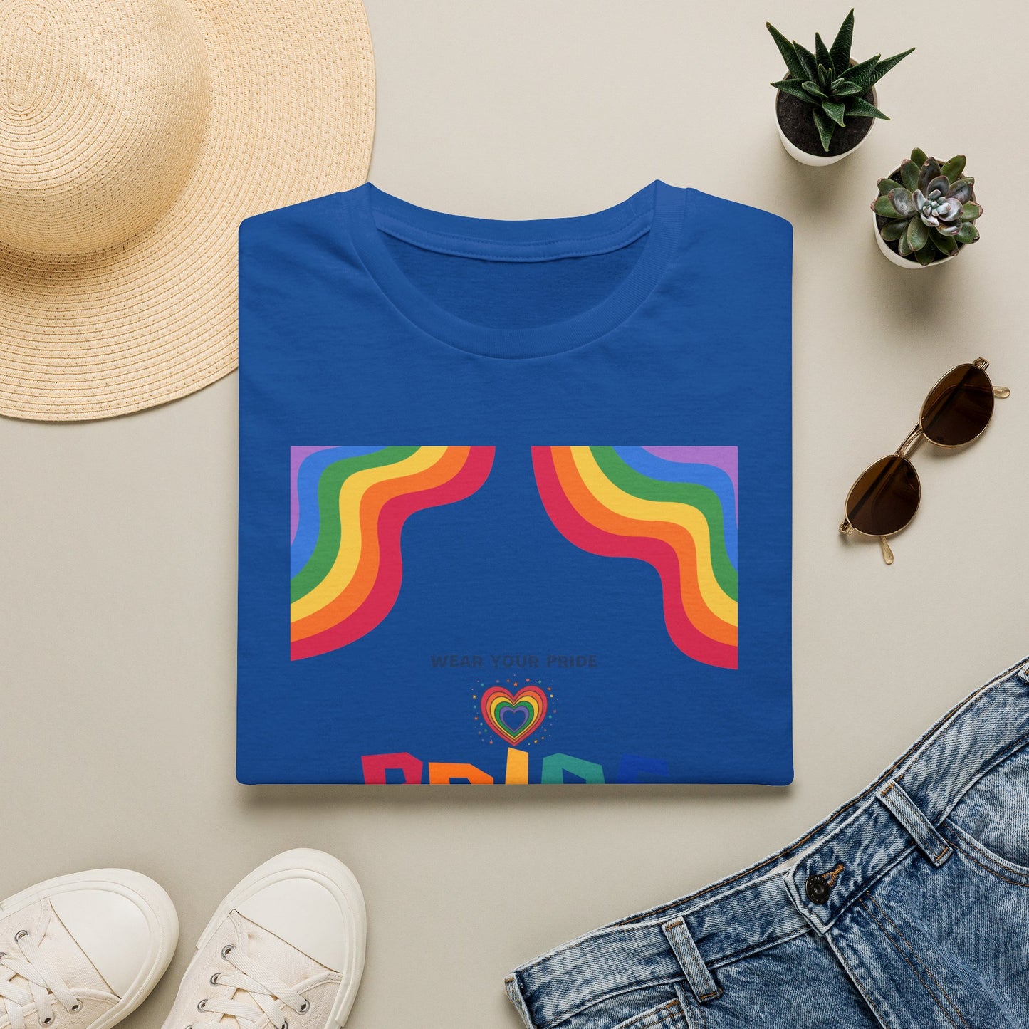 Rainbow Pride heart graphic T-Shirt | Wear Your Pride slogan