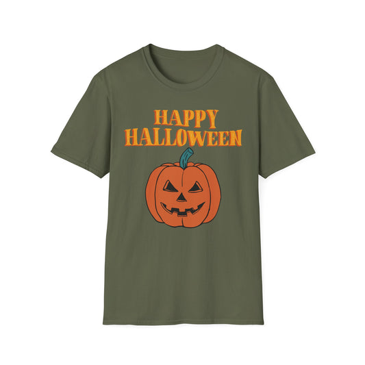 Happy Halloween Pumpkin Unisex T-Shirt, Halloween Apparel, Fall Outfit, Pumpkin Shirt, Spooky Season Tee, Gift for Halloween Lovers