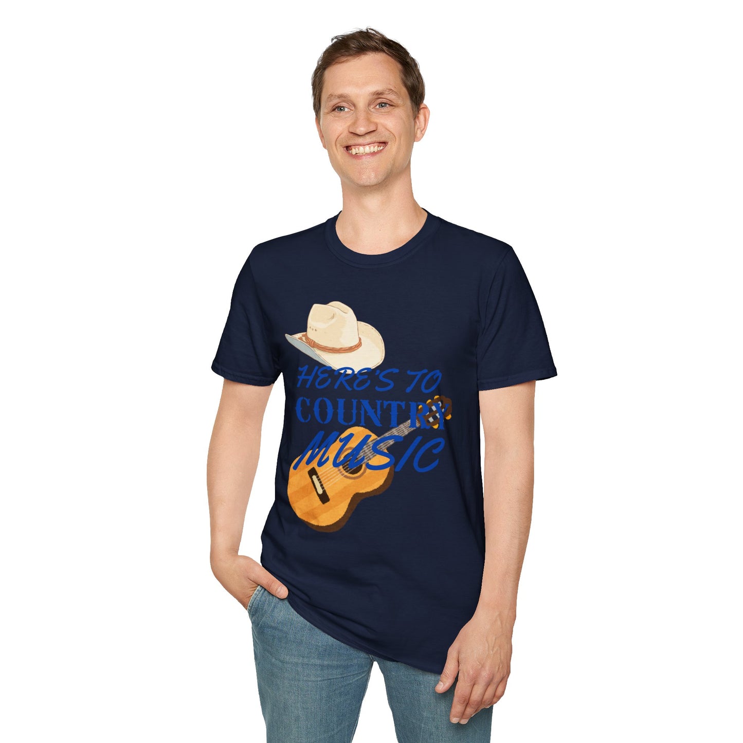 Heres to Country Music TShirt  Cowboy Hat & Guitar Design