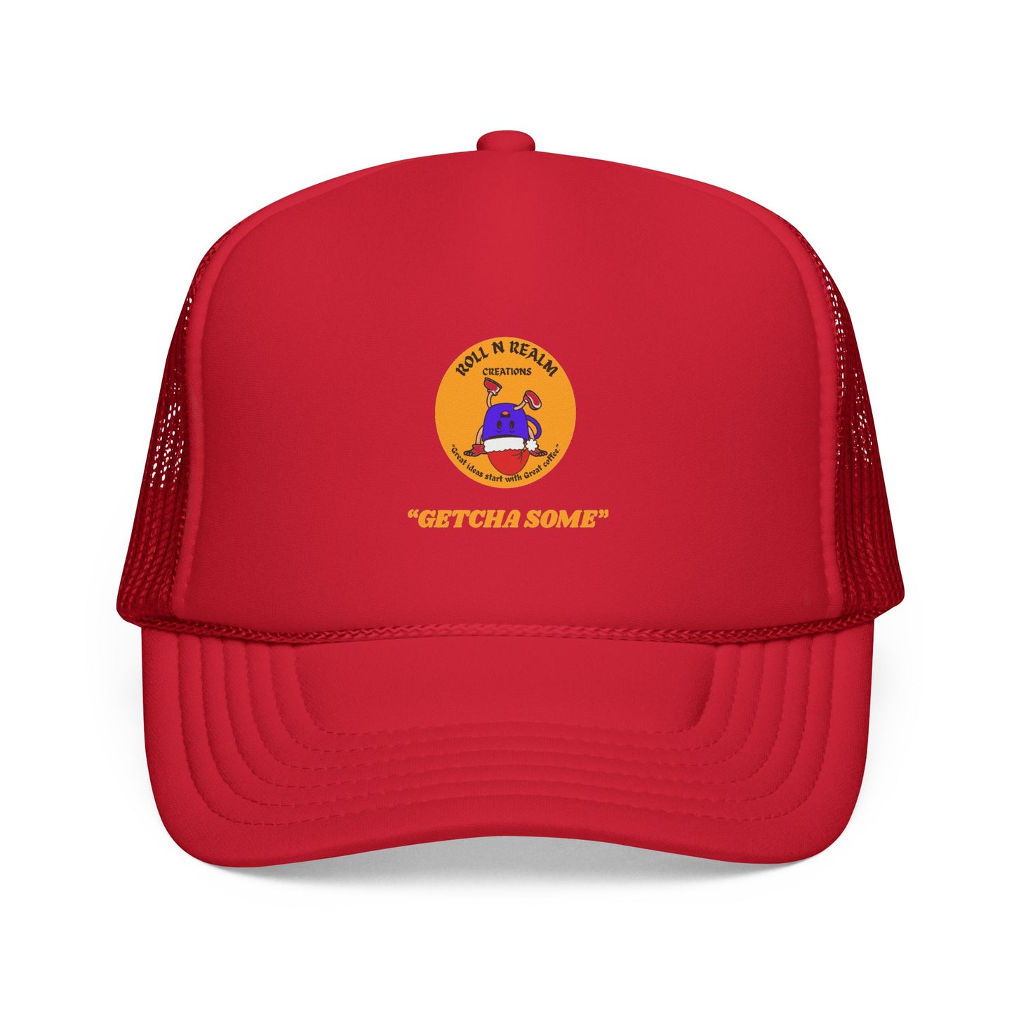 Roll R Rean's Ranch logo Trucker Cap | Red Mesh Trucker Hat