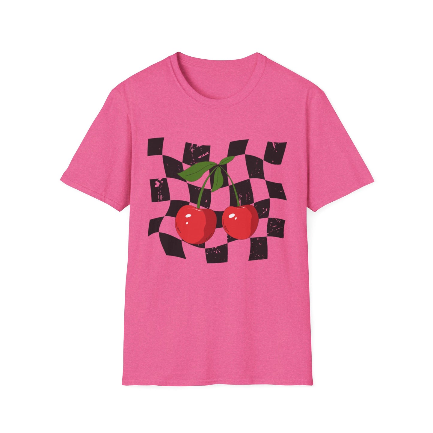 Cherry Checkered Graphic T-Shirt, Vintage Style Tee, Unisex Casual Apparel, Gifts for Car Lovers, Summer Streetwear