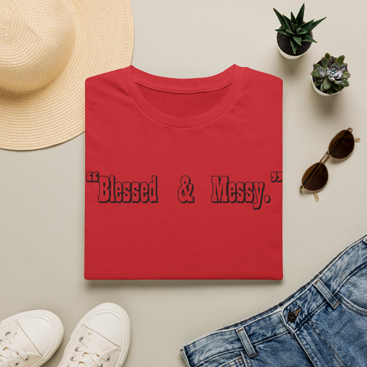Blessed & Messy T-Shirt | Script Text Minimalist Typography