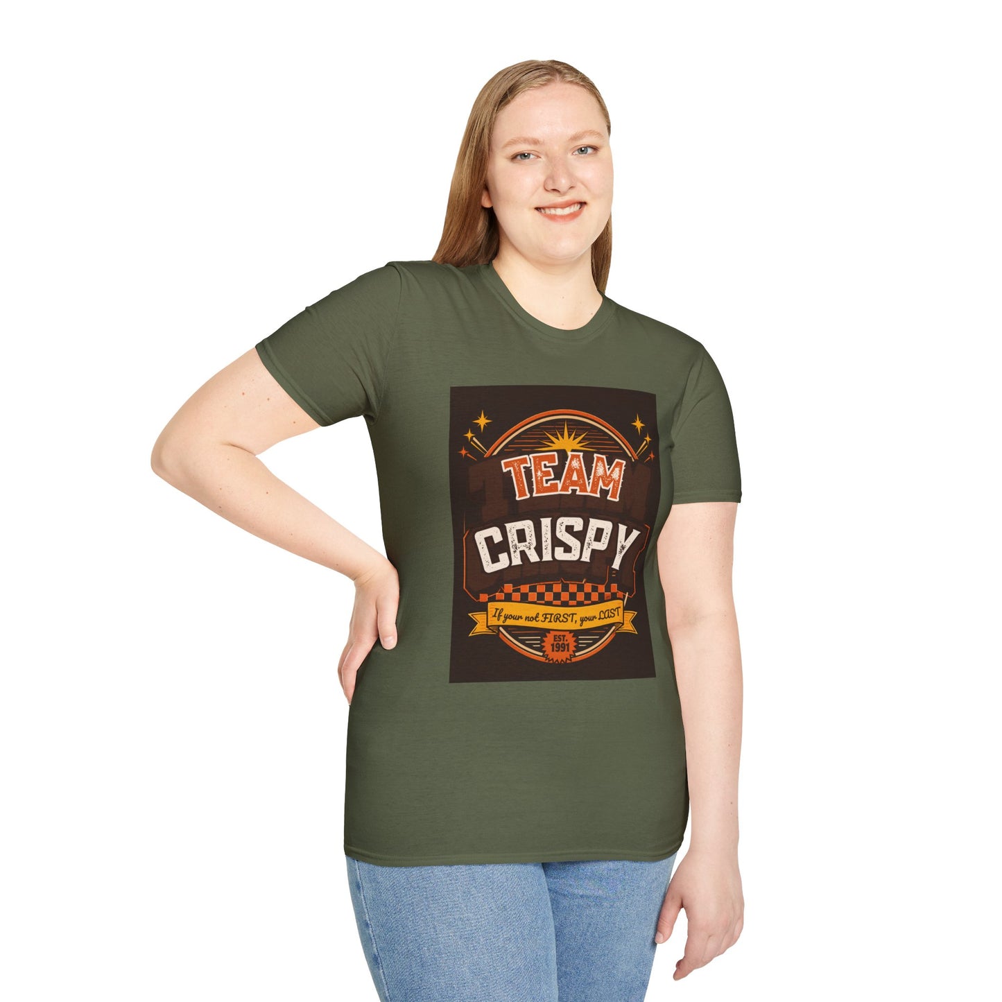 Team Crispy T-Shirt | Retro Badge Snack Lover Tee