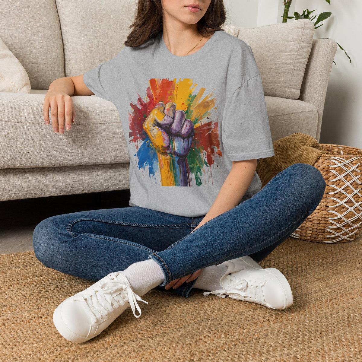 Rainbow Fist Protest Artwork T-Shirt | Pride Solidarity Graphic Tee