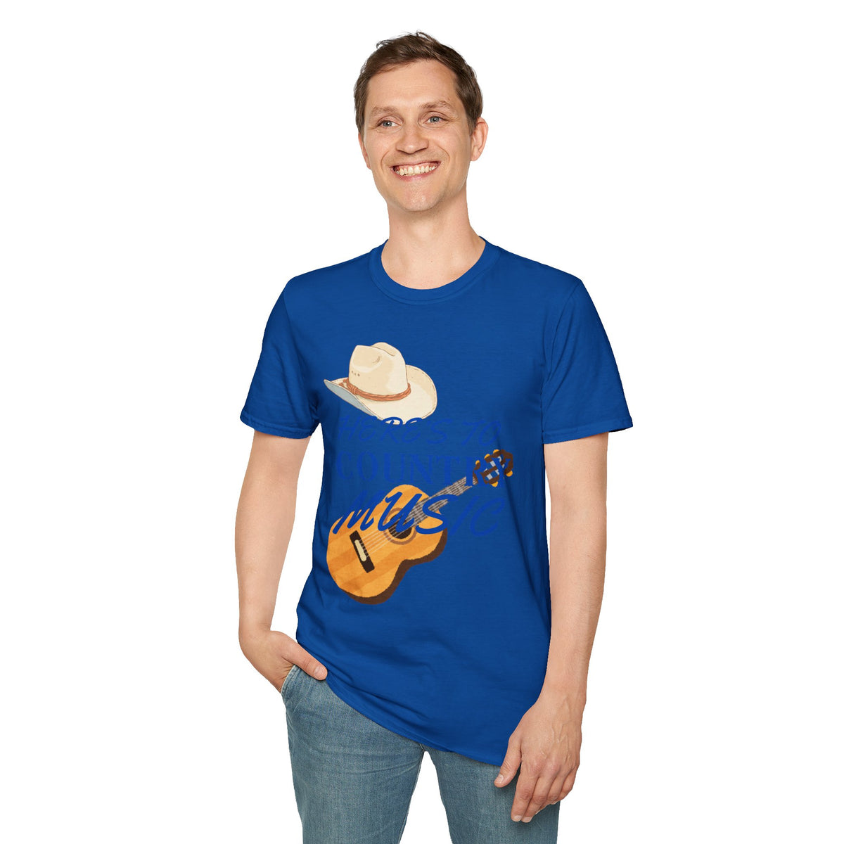 Heres to Country Music TShirt  Cowboy Hat & Guitar Design