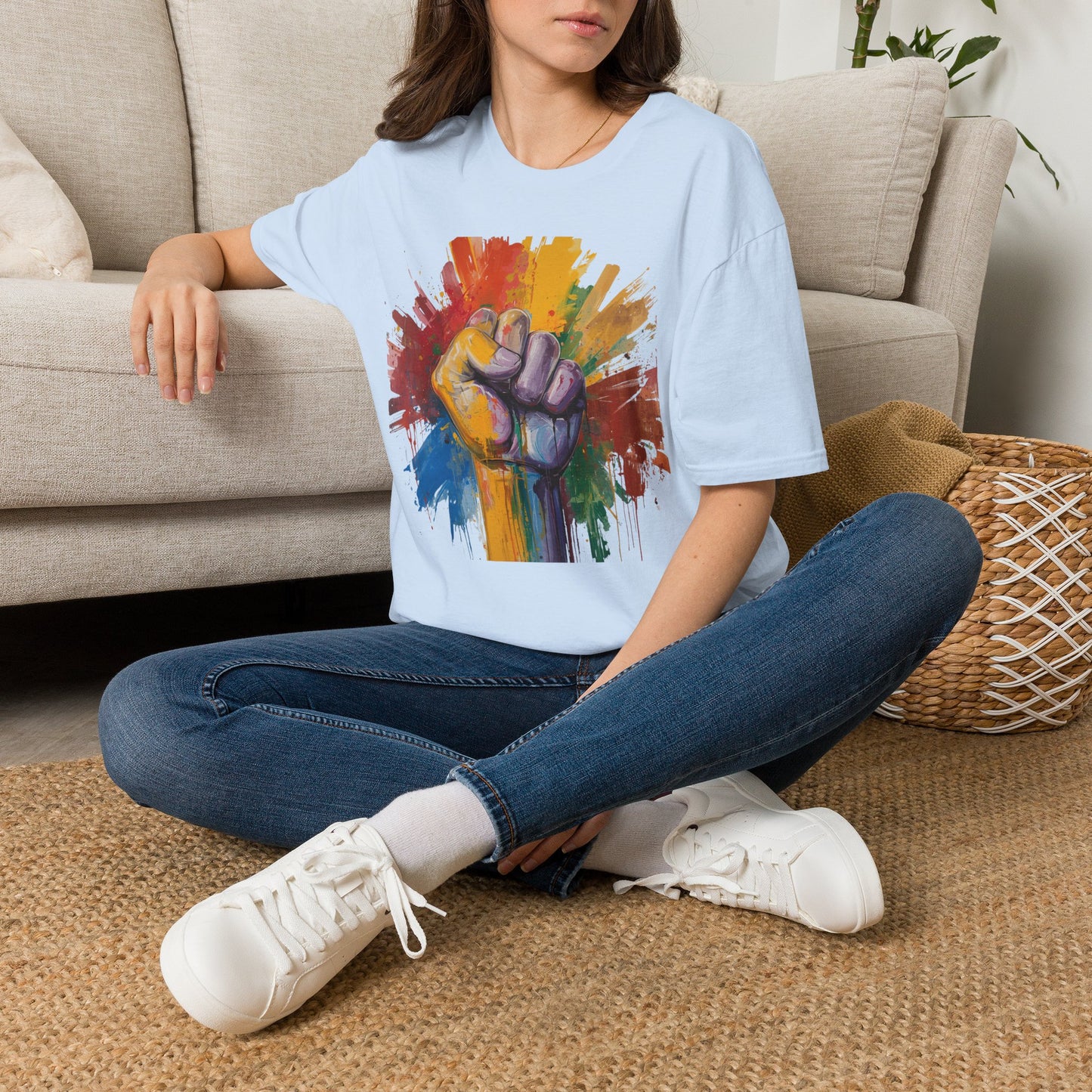 Rainbow Fist Protest Artwork T-Shirt | Pride Solidarity Graphic Tee