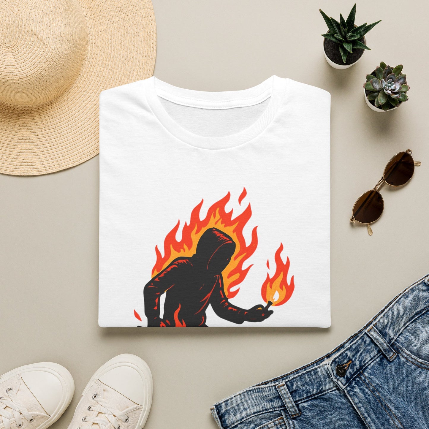 Flaming Sasquatch Illustration T-Shirt | Fire Bigfoot Graphic Tee