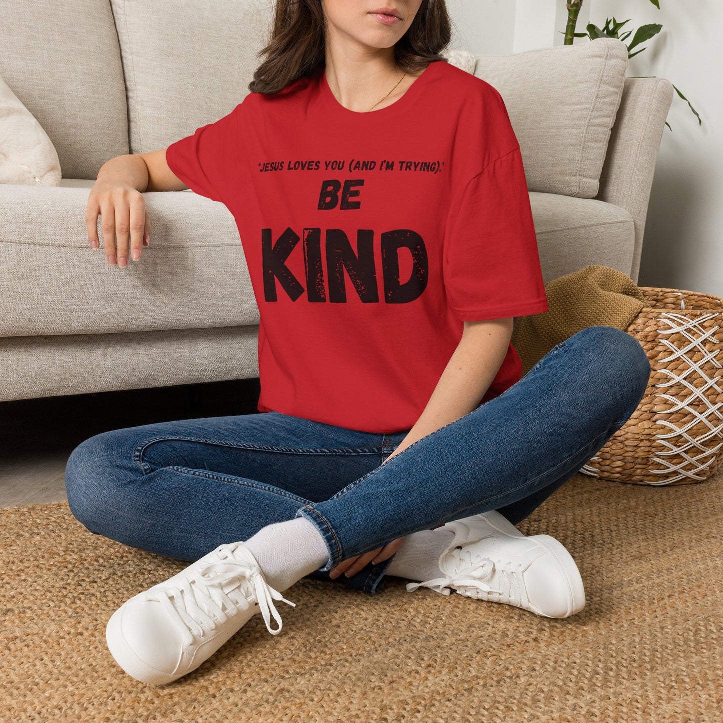 Jesus Loves You (And I'm Trying) Be Kind T Shirt | Christian Faith Message. Great gift for friends.