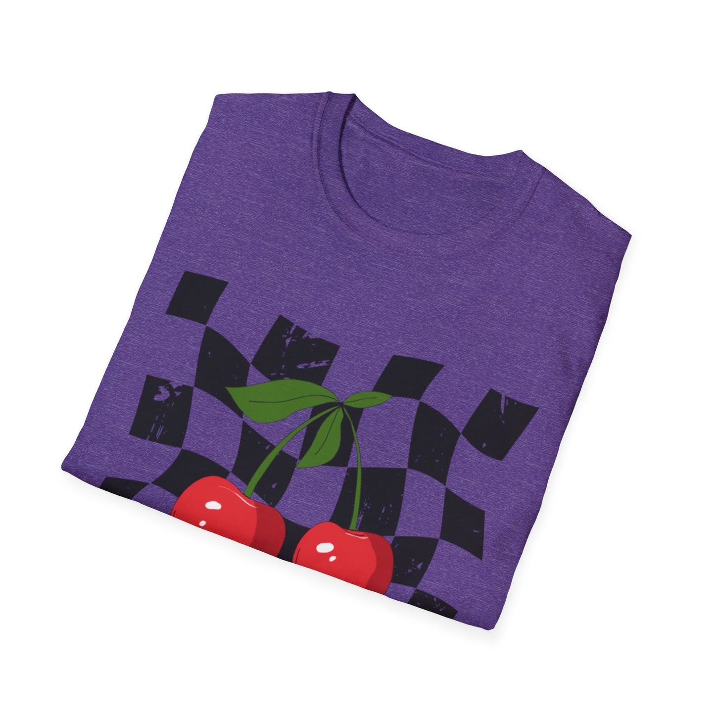 Cherry Checkered Graphic T-Shirt, Vintage Style Tee, Unisex Casual Apparel, Gifts for Car Lovers, Summer Streetwear