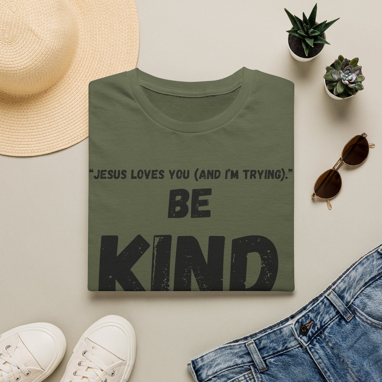 Jesus Loves You (And I'm Trying) Be Kind T Shirt | Christian Faith Message. Great gift for friends.