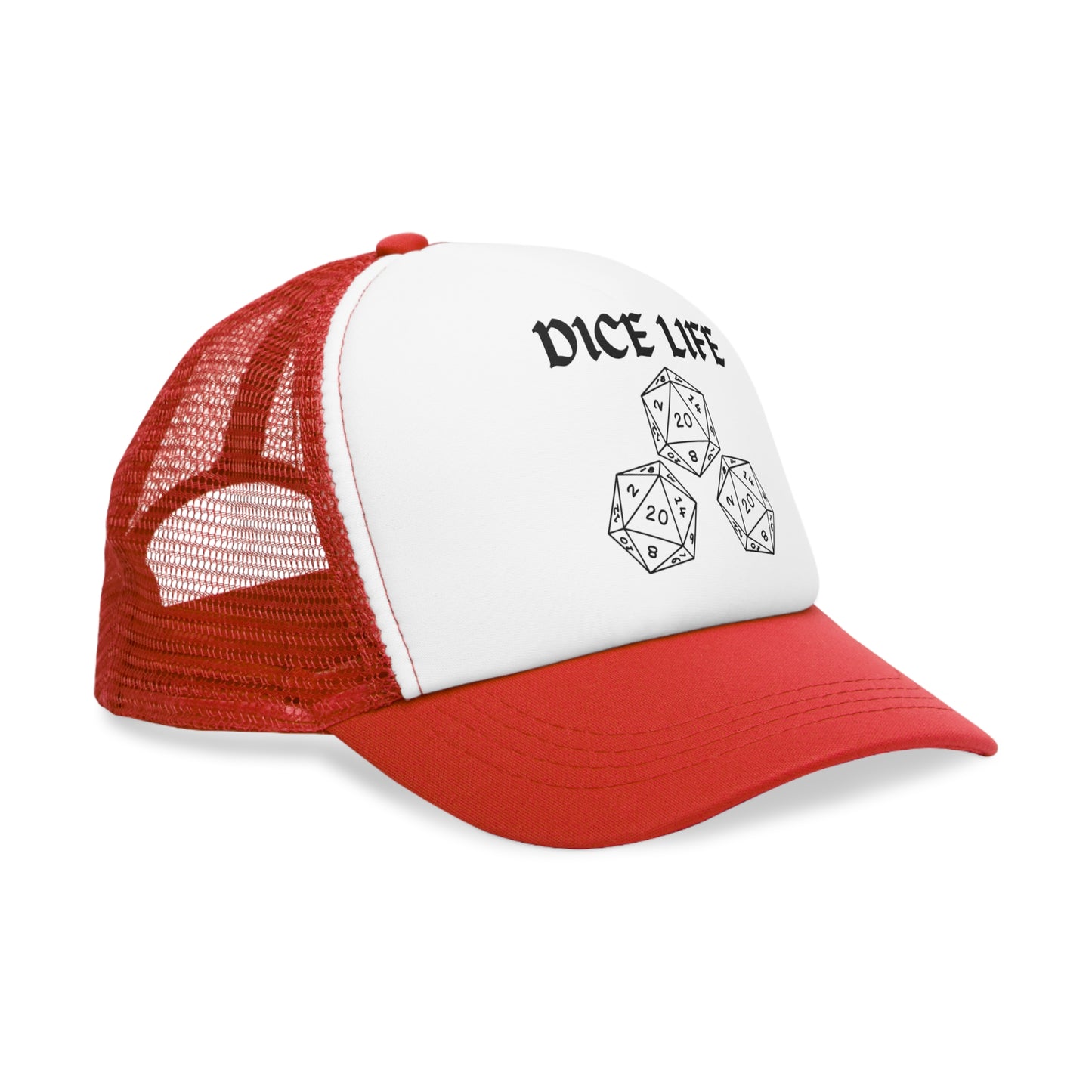 Dice Life Mesh Cap for Gamers, Trucker Hat for D&D Fans, Adjustable Snapback, Gift for Tabletop Enthusiasts, RPG Accessory