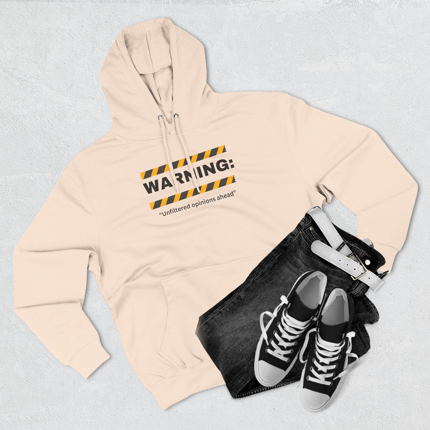 Warning: Unfiltered Opinions Ahead Hoodie | Humor, Caution Tape Design