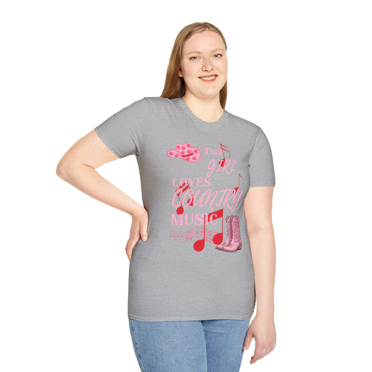 This Girl Loves Country Music T-Shirt | Pink Cowboy Hat Boots Musical Notes