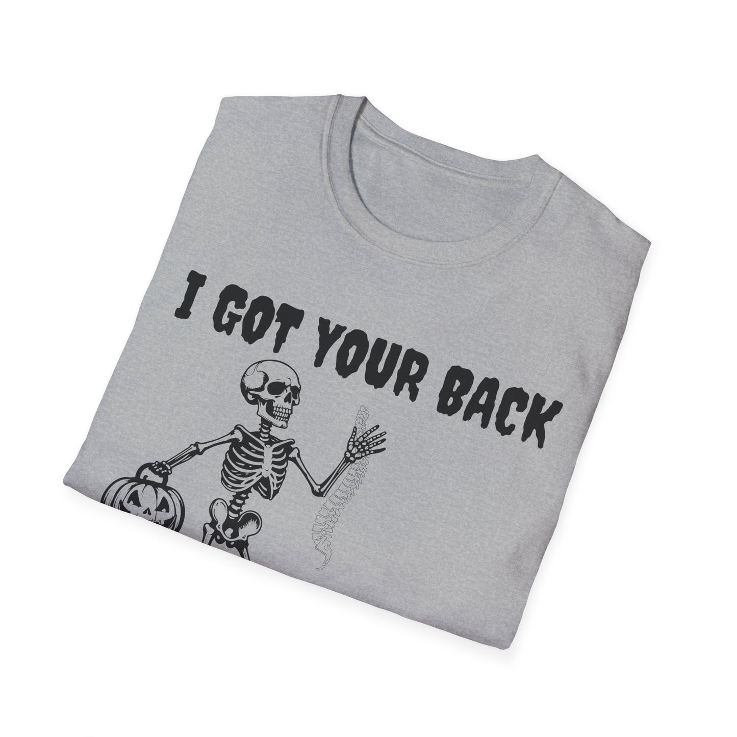 Skeleton I Got Your Back T-Shirt | Unisex Softstyle Tee for Halloween, Casual Wear, Funny Gift, Costume Party, Skeleton Theme