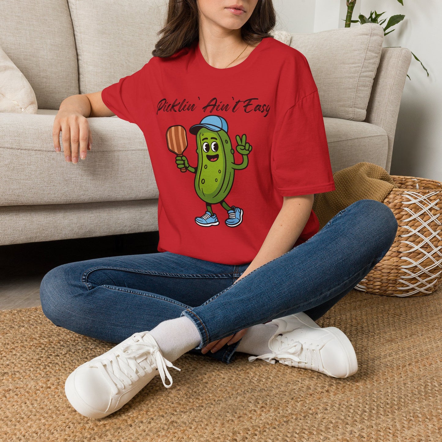 Picklin Ain't Easy Pickle Character T-Shirt | Cartoon Pickle with Paddle