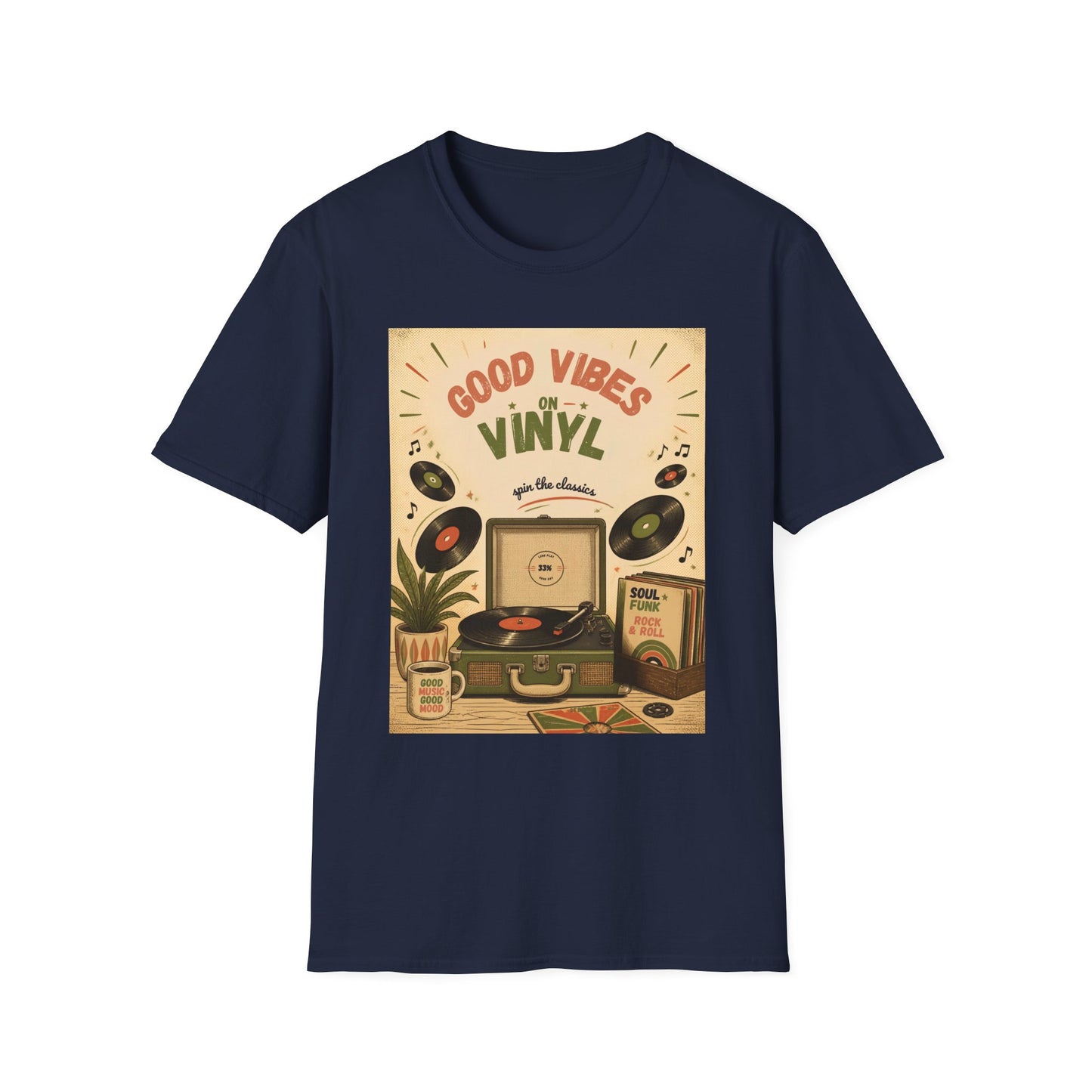 Good Vibes on Vinyl T-Shirt | Retro Record Player Design