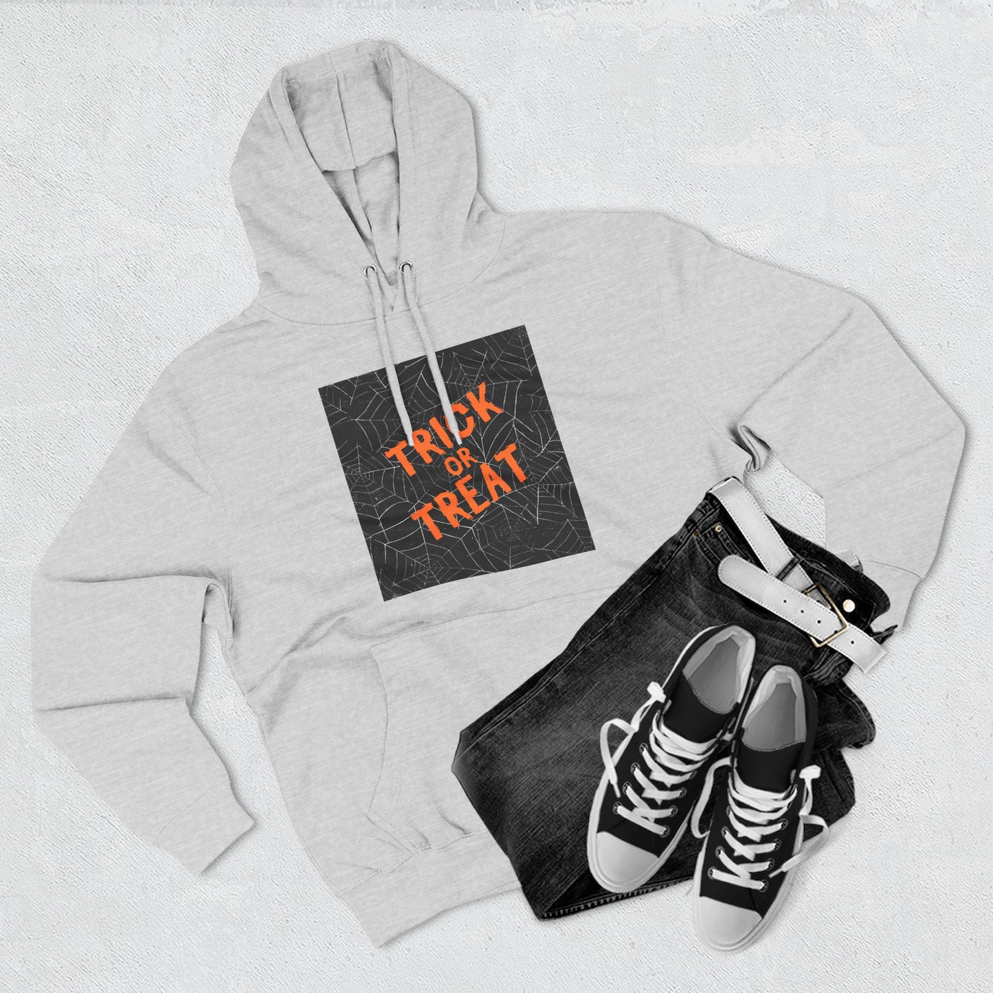 Halloween Trick or Treat Fleece Hoodie, Cozy Fall Apparel, Perfect for Costume Parties, Autumn Chill, Ghostly Gatherings, Comfortable Gift