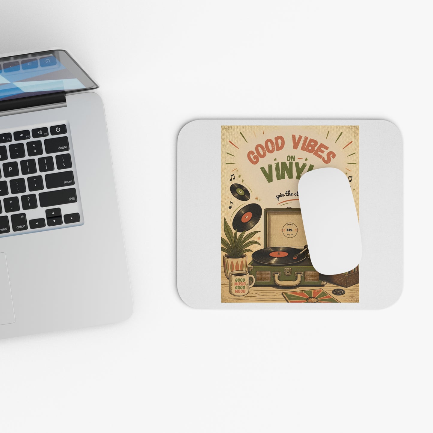 Good Vibes on Vinyl Mouse Pad | Retro Record Player Desk Mat