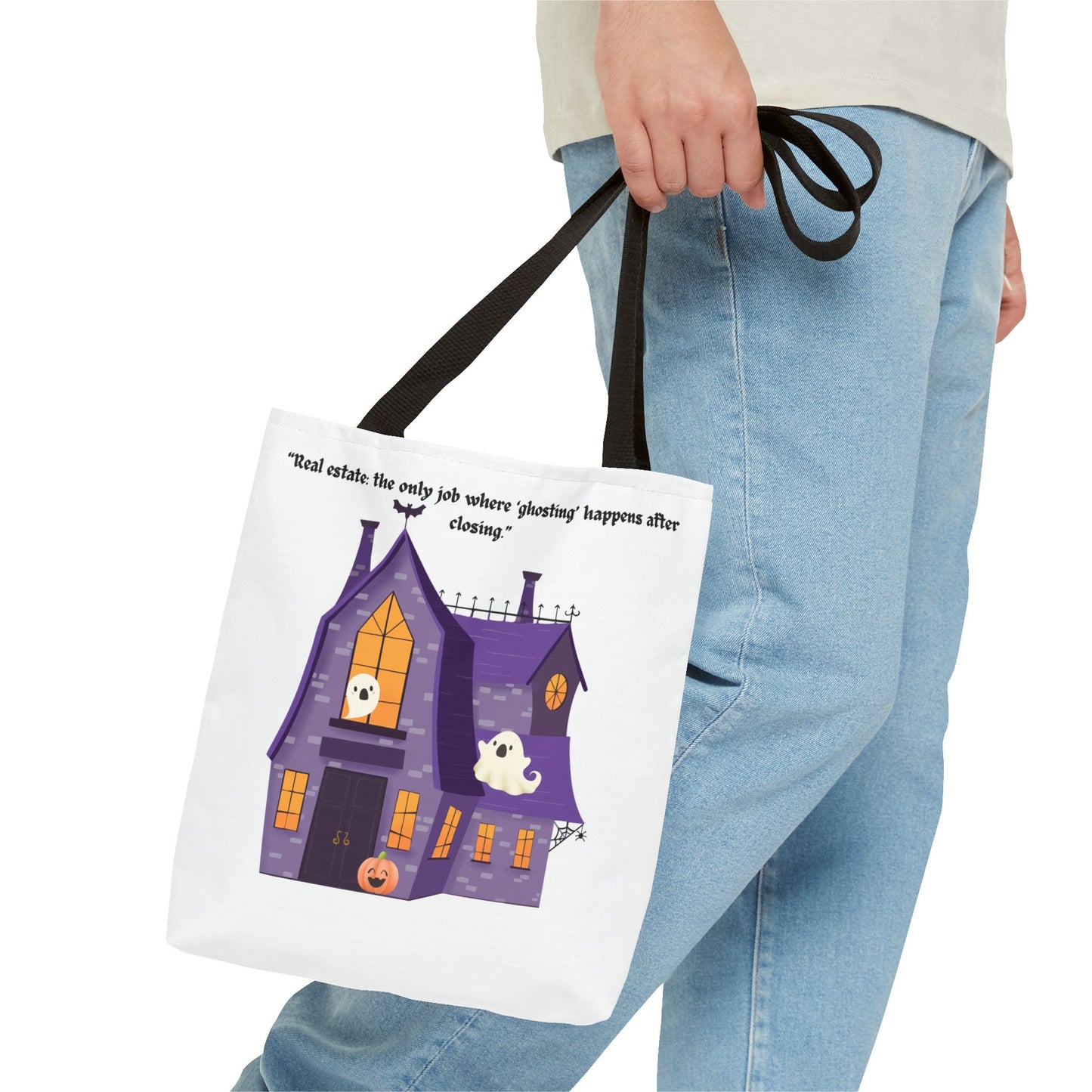 REAL ESTATE Halloween Tote Bag, Ghostly Real Estate Humor, Fun & Spooky Gift for Realtors, Trick or Treat, Fall Celebration Accessories