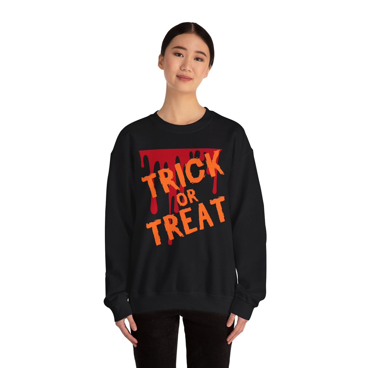 Halloween-Inspired Crewneck Sweatshirt | Cozy Unisex Sweater, Trick or Treat Design, Fall Fashion, Spooky Season Apparel