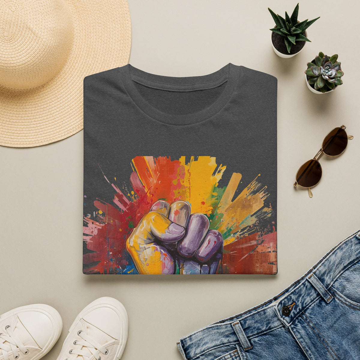 Rainbow Fist Protest Artwork T-Shirt | Pride Solidarity Graphic Tee